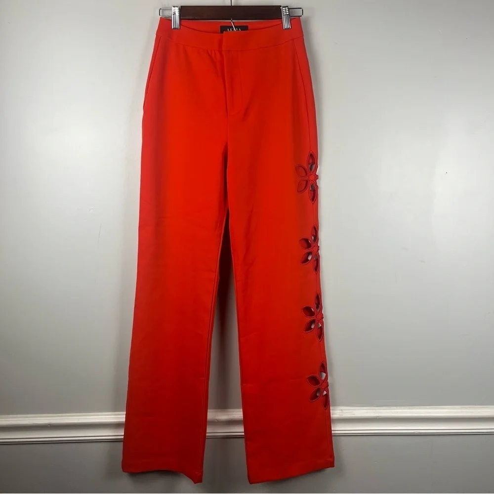 Akira orange red floral cutout trousers straight leg size small